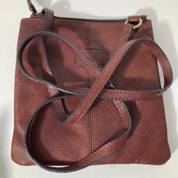 Womens Fossil Leather Tapestry Boho Crossbody Bag Brown Orange Blue 8 x 8" - Picture 8 of 9